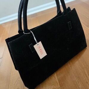 Soera Black Velvet Tote Bag Large Handbag Magnetic Closure New With Tags